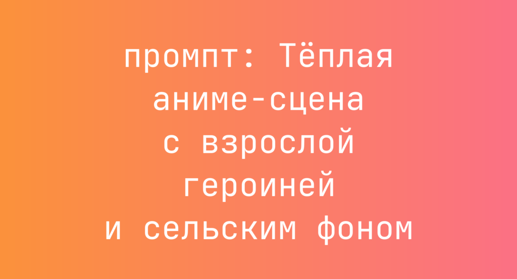 Теплая аниме-сцена с взрослой героиней и сельским фоном