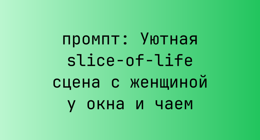 Уютная slice-of-life сцена с женщиной у окна и чаем