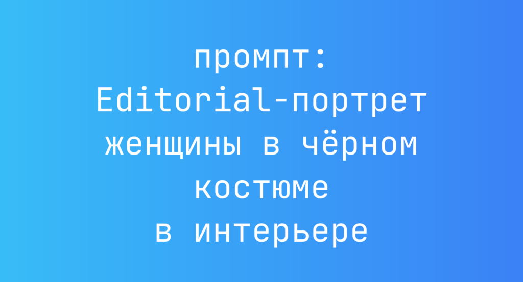 Editorial-портрет женщины в черном костюме в интерьере
