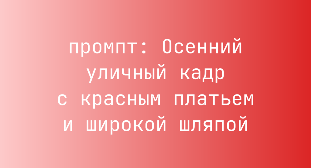 Осенний уличный кадр с красным платьем и широкой шляпой