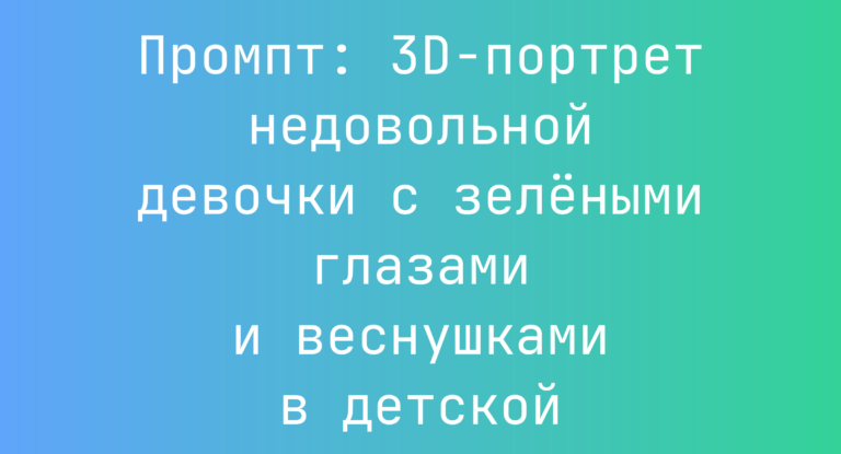 Промпт: 3D-портрет недовольной девочки с зелеными глазами и веснушками в детской