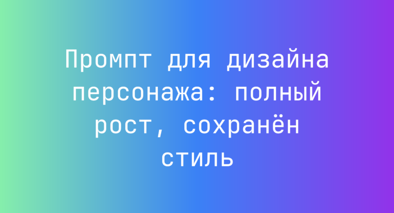 Промпт для дизайна персонажа: полный рост, сохранен стиль