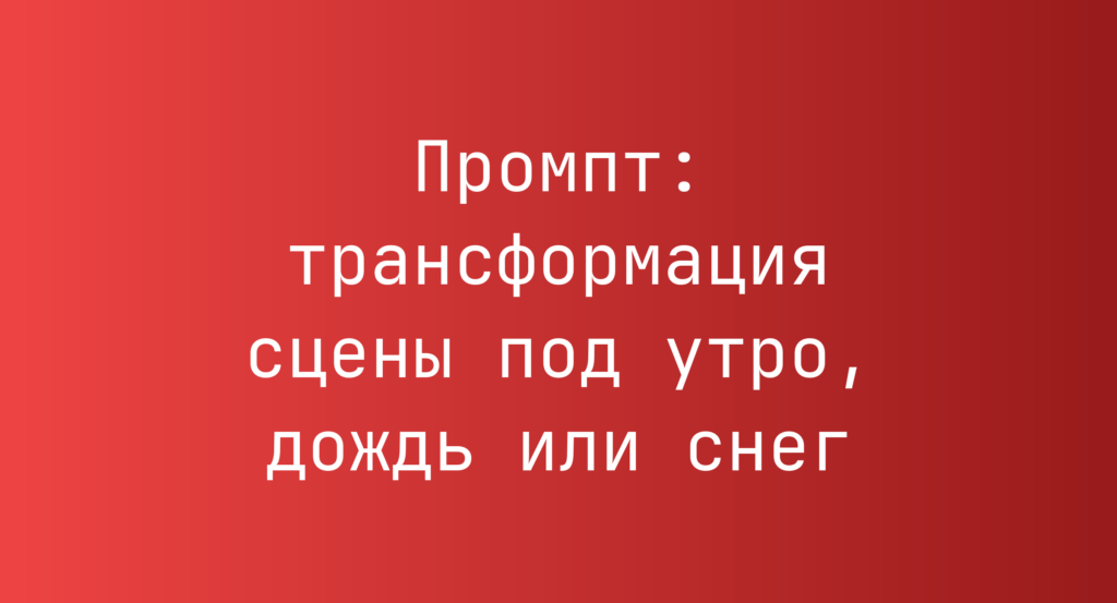 Промпт: трансформация сцены под утро, дождь или снег