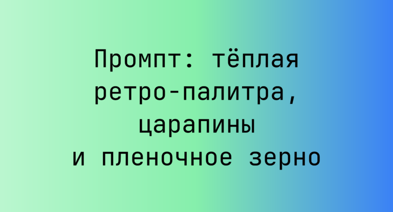 Промпт: теплая ретро-палитра, царапины и пленочное зерно