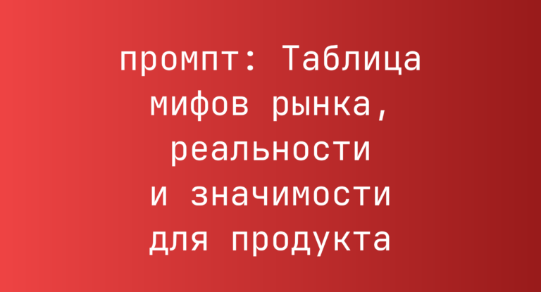 Таблица мифов рынка, реальности и значимости для продукта