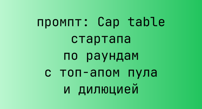 Cap table стартапа по раундам с топ-апом пула и дилюцией