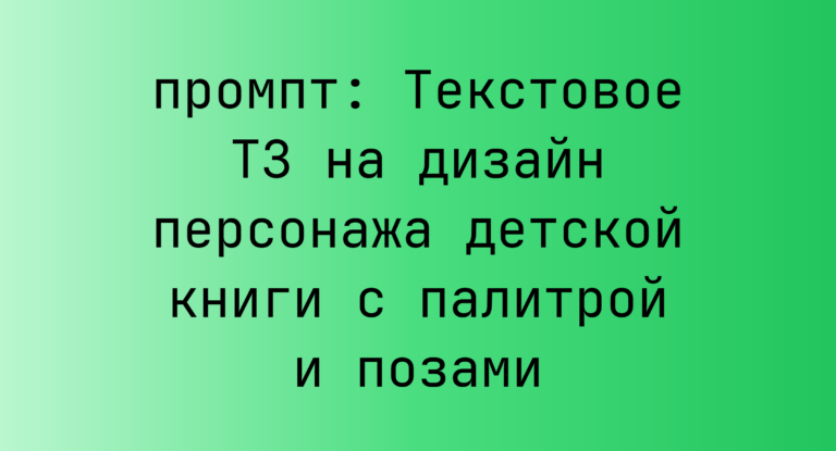 Текстовое ТЗ на дизайн персонажа детской книги с палитрой и позами