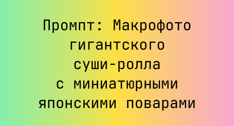 Промпт: Макрофото гигантского суши-ролла с миниатюрными японскими поварами