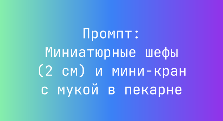 Промпт: Миниатюрные шефы (2 см) и мини-кран с мукой в пекарне