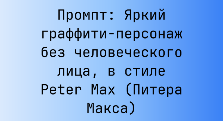 Промпт: Яркий граффити-персонаж без человеческого лица, в стиле Peter Max (Питера Макса)