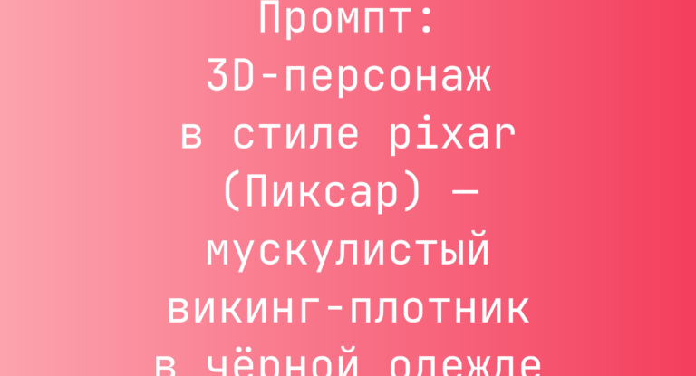 Промпт: 3D-персонаж в стиле pixar (Пиксар) — мускулистый викинг-плотник в черной одежде