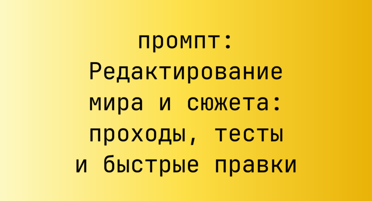 Редактирование мира и сюжета: проходы, тесты и быстрые правки