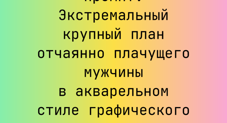 Промпт: Экстремальный крупный план отчаянно плачущего мужчины в акварельном стиле графического романа