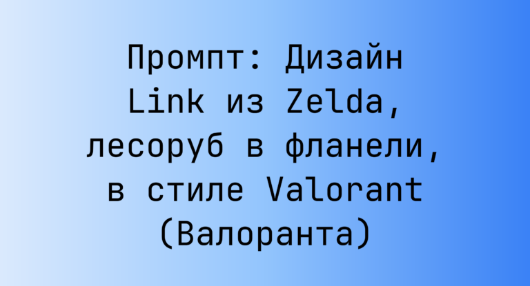 Промпт: Дизайн Link из Zelda, лесоруб в фланели, в стиле Valorant (Валоранта)