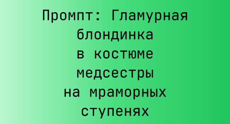 Промпт: Гламурная блондинка в костюме медсестры на мраморных ступенях