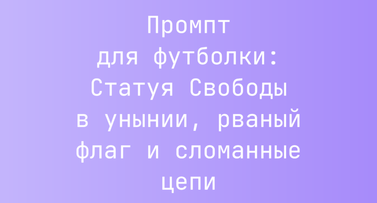 Промпт для футболки: Статуя Свободы в унынии, рваный флаг и сломанные цепи