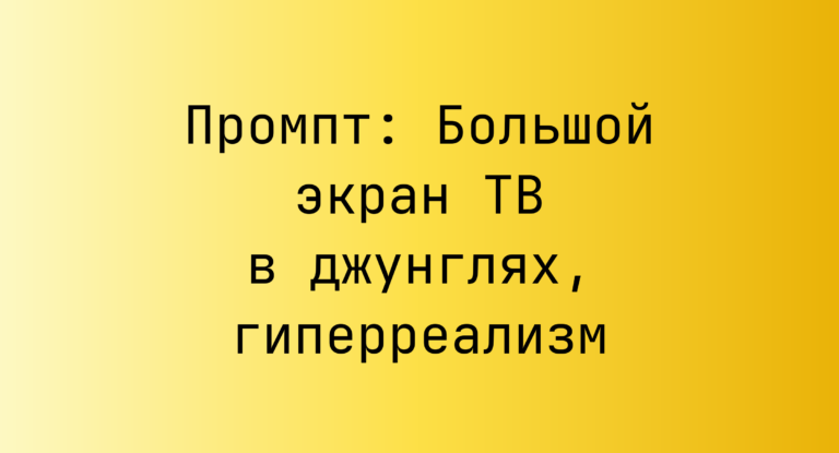 Промпт: Большой экран ТВ в джунглях, гиперреализм