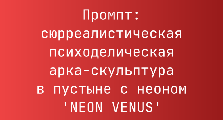 Промпт: сюрреалистическая психоделическая арка-скульптура в пустыне с неоном ‘NEON VENUS’