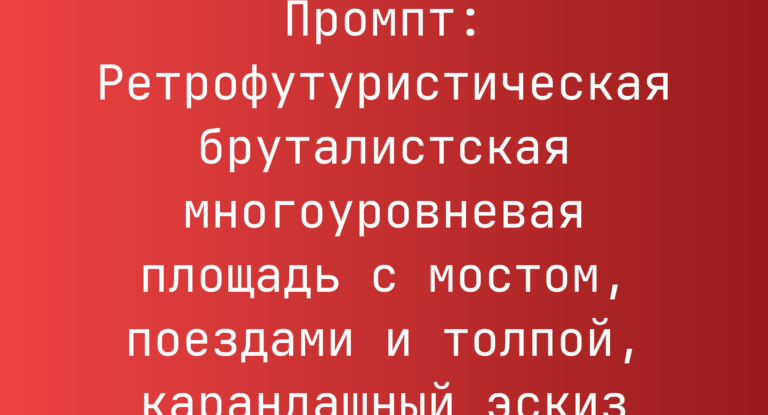 Промпт: Ретрофутуристическая бруталистская многоуровневая площадь с мостом, поездами и толпой, карандашный эскиз