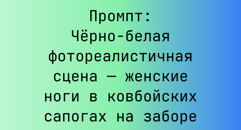 Промпт: Черно-белая фотореалистичная сцена — женские ноги в ковбойских сапогах на заборе