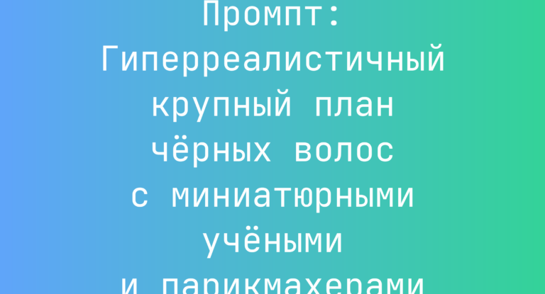 Промпт: Гиперреалистичный крупный план черных волос с миниатюрными учеными и парикмахерами