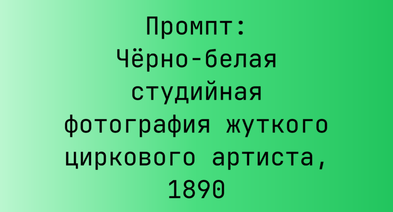Промпт: Черно-белая студийная фотография жуткого циркового артиста, 1890