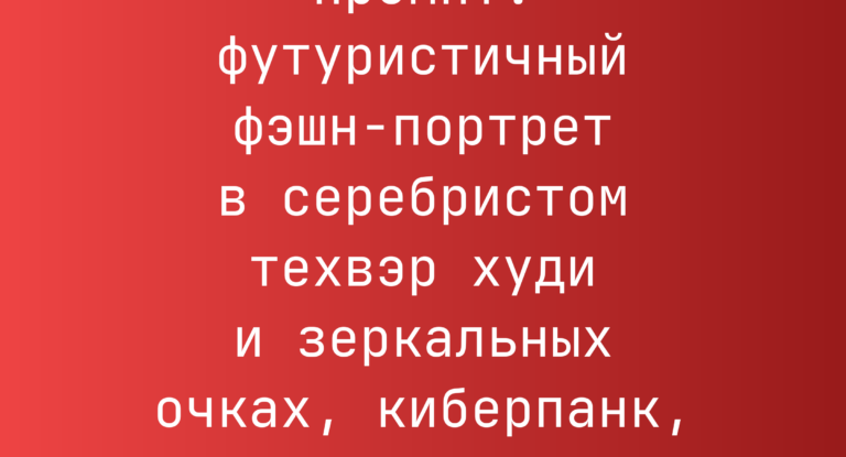 Промпт: футуристичный фэшн-портрет в серебристом техвэр худи и зеркальных очках, киберпанк, гиперреализм