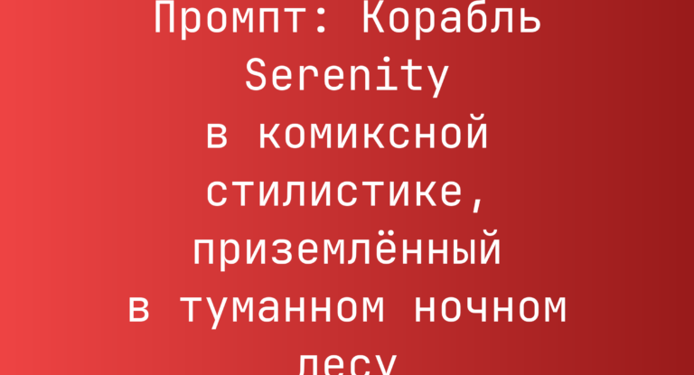 Промпт: Корабль Serenity в комиксной стилистике, приземленный в туманном ночном лесу