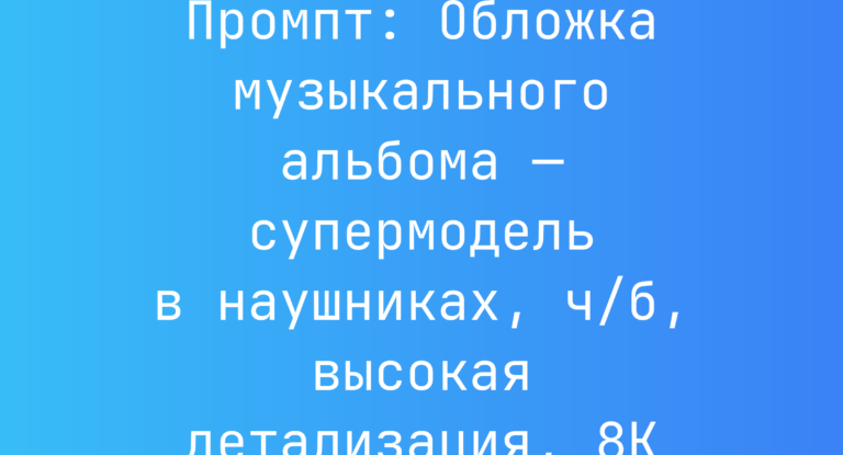 Промпт: Обложка музыкального альбома — супермодель в наушниках, ч/б, высокая детализация, 8K