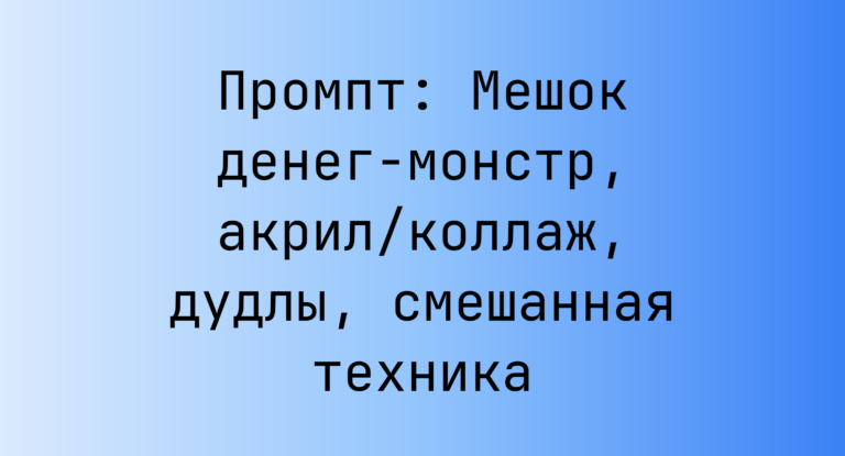 Промпт: Мешок денег-монстр, акрил/коллаж, дудлы, смешанная техника