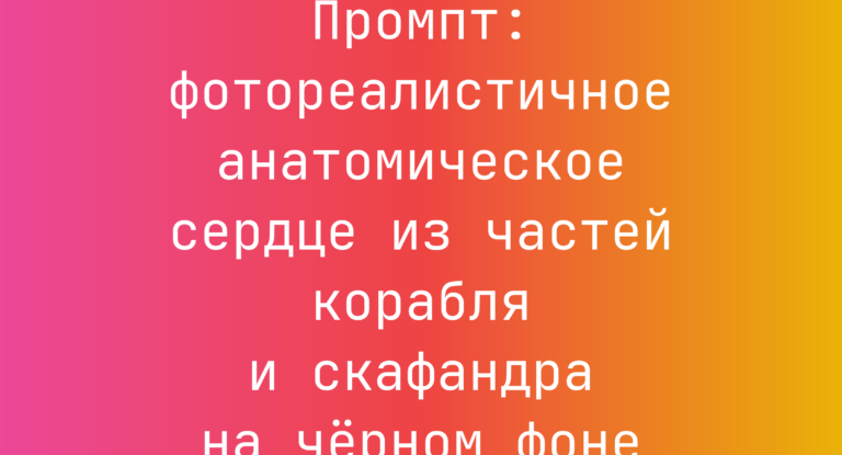 Промпт: фотореалистичное анатомическое сердце из частей корабля и скафандра на черном фоне