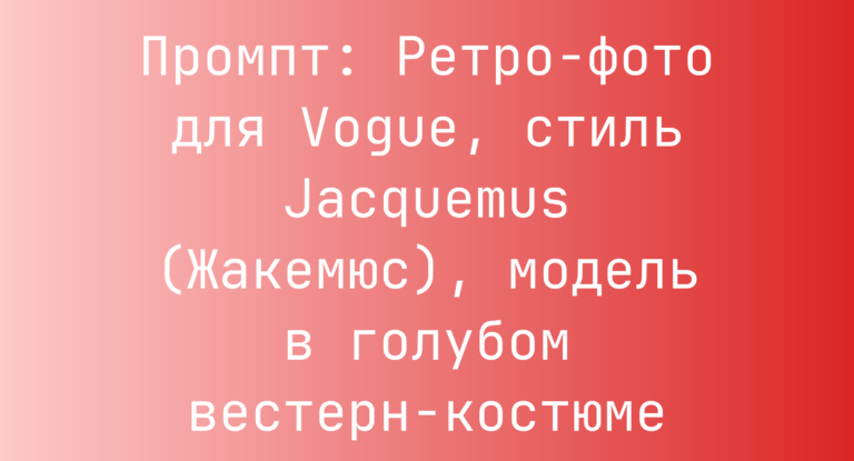 Промпт: Ретро-фото для Vogue, стиль Jacquemus (Жакемюс), модель в голубом вестерн-костюме