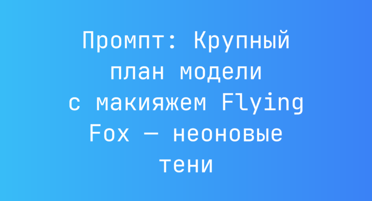 Промпт: Крупный план модели с макияжем Flying Fox — неоновые тени