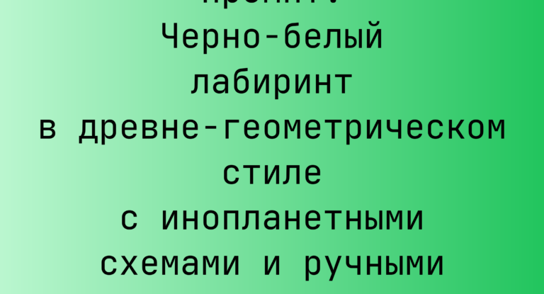 Промпт: Черно-белый лабиринт в древне-геометрическом стиле с инопланетными схемами и ручными глифами