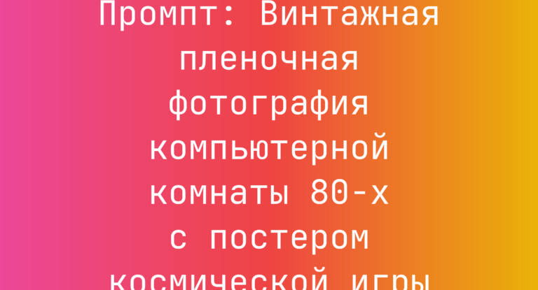 Промпт: Винтажная пленочная фотография компьютерной комнаты 80-х с постером космической игры