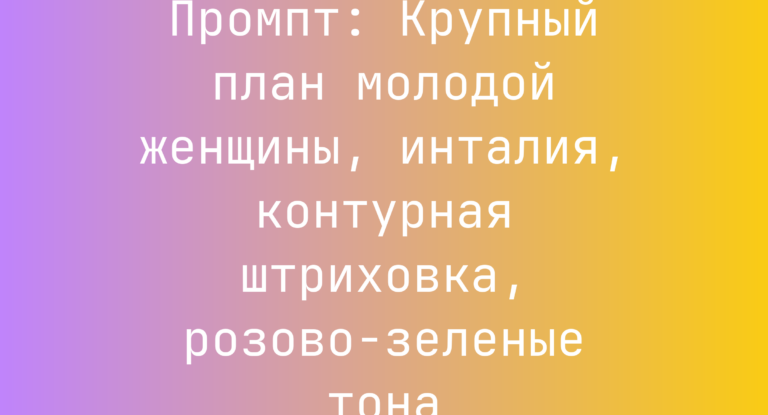 Промпт: Крупный план молодой женщины, инталия, контурная штриховка, розово-зеленые тона