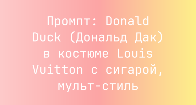 Промпт: Donald Duck (Дональд Дак) в костюме Louis Vuitton с сигарой, мульт-стиль