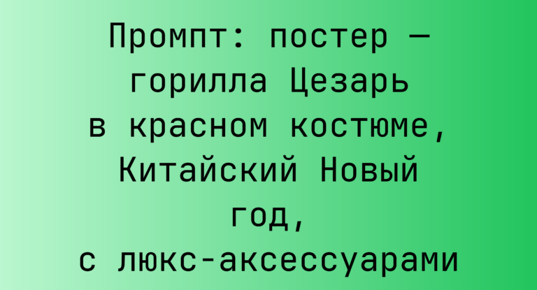 Промпт: постер — горилла Цезарь в красном костюме, Китайский Новый год, с люкс-аксессуарами