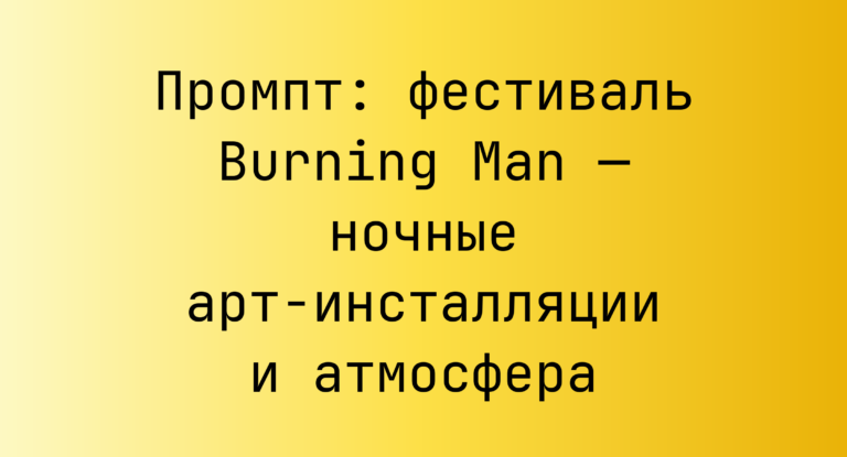 Промпт: фестиваль Burning Man — ночные арт-инсталляции и атмосфера
