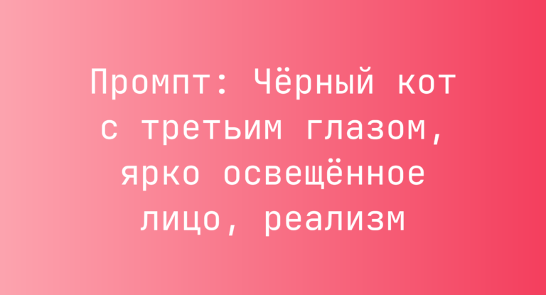 Промпт: Черный кот с третьим глазом, ярко освещенное лицо, реализм