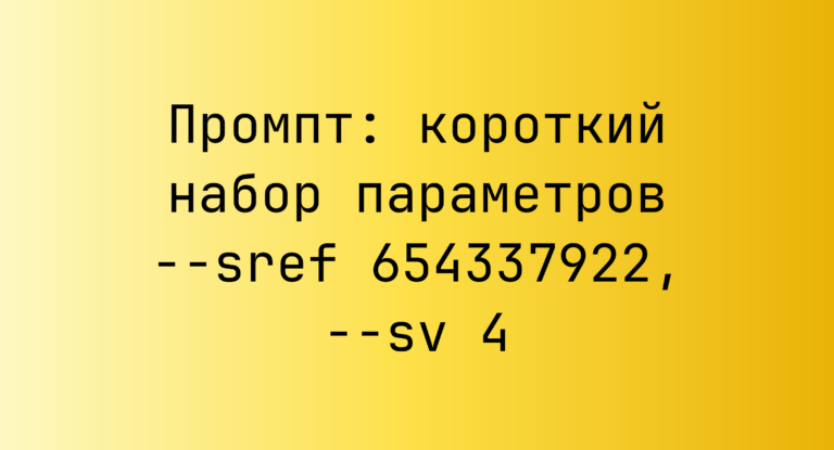 Промпт: короткий набор параметров –sref 654337922, –sv 4