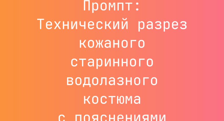 Промпт: Технический разрез кожаного старинного водолазного костюма с пояснениями