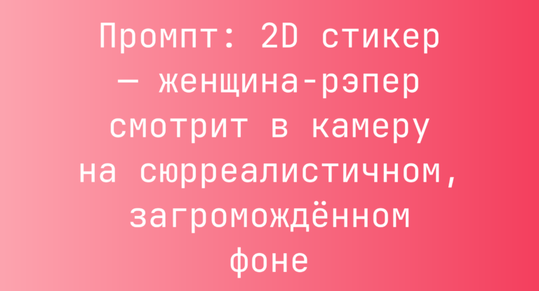 Промпт: 2D стикер — женщина-рэпер смотрит в камеру на сюрреалистичном, загроможденном фоне