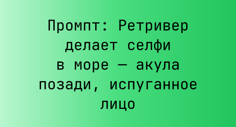 Промпт: Ретривер делает селфи в море — акула позади, испуганное лицо