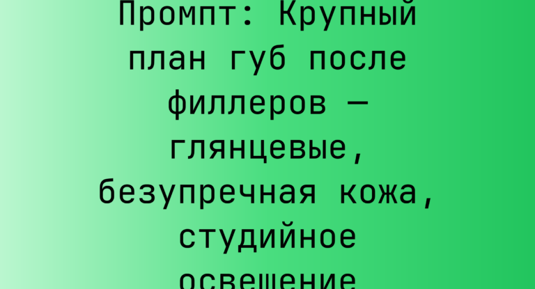 Промпт: Крупный план губ после филлеров — глянцевые, безупречная кожа, студийное освещение