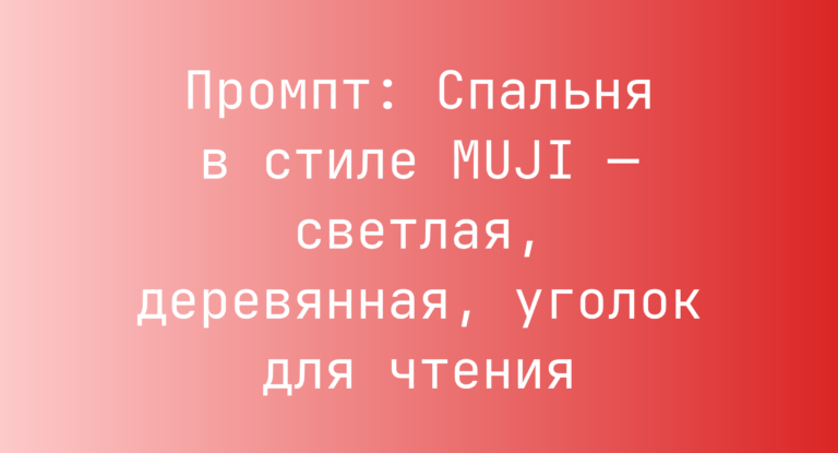 Промпт: Спальня в стиле MUJI — светлая, деревянная, уголок для чтения