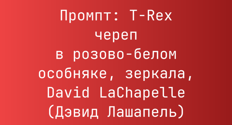 Промпт: T-Rex череп в розово-белом особняке, зеркала, David LaChapelle (Дэвид Лашапель)