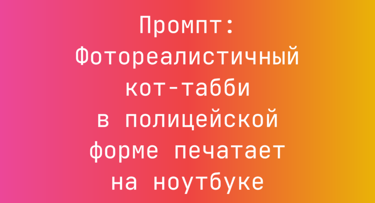 Промпт: Фотореалистичный кот-табби в полицейской форме печатает на ноутбуке