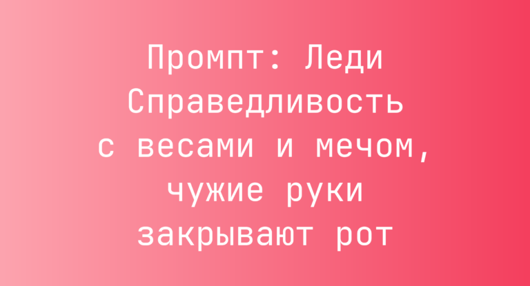 Промпт: Леди Справедливость с весами и мечом, чужие руки закрывают рот