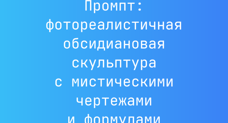 Промпт: фотореалистичная обсидиановая скульптура с мистическими чертежами и формулами